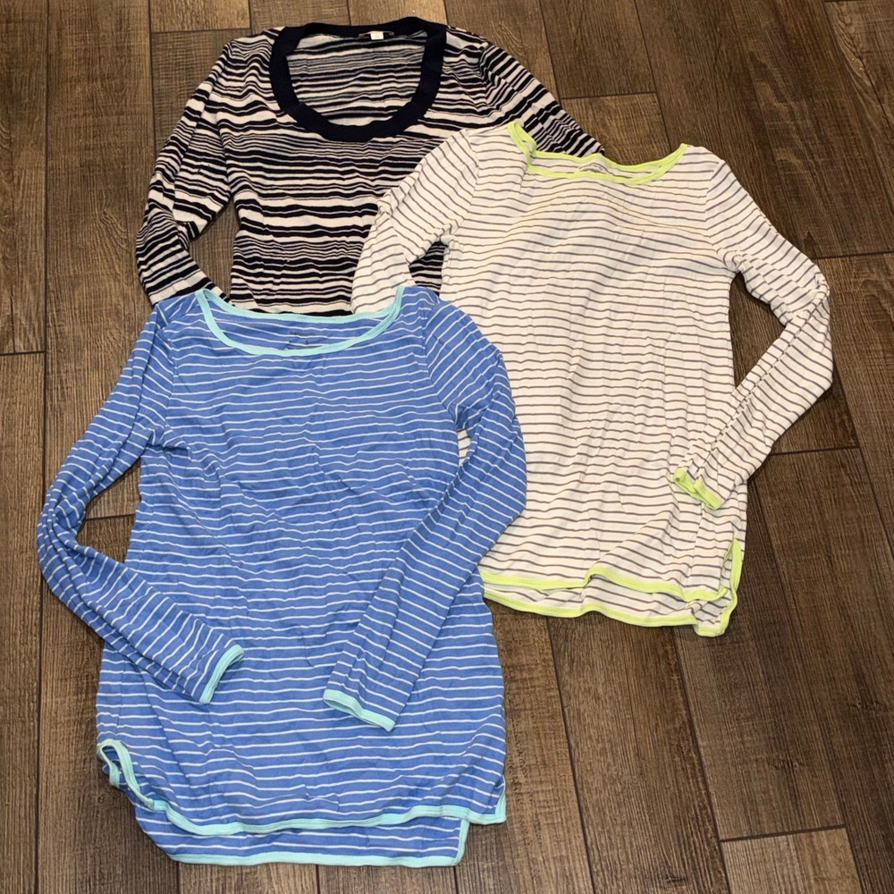 Gap Maternity Lot 3 Striped Long Sleeve Tops Sweater Blue White Navy Small